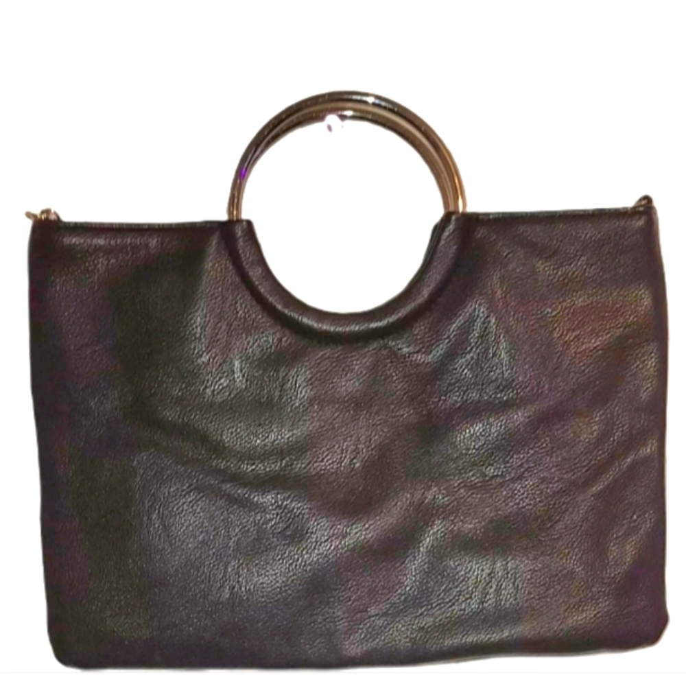 Vintage Y2K Gunne Sax Genuine Grained Leather Clutch Purse Round Metal Handle